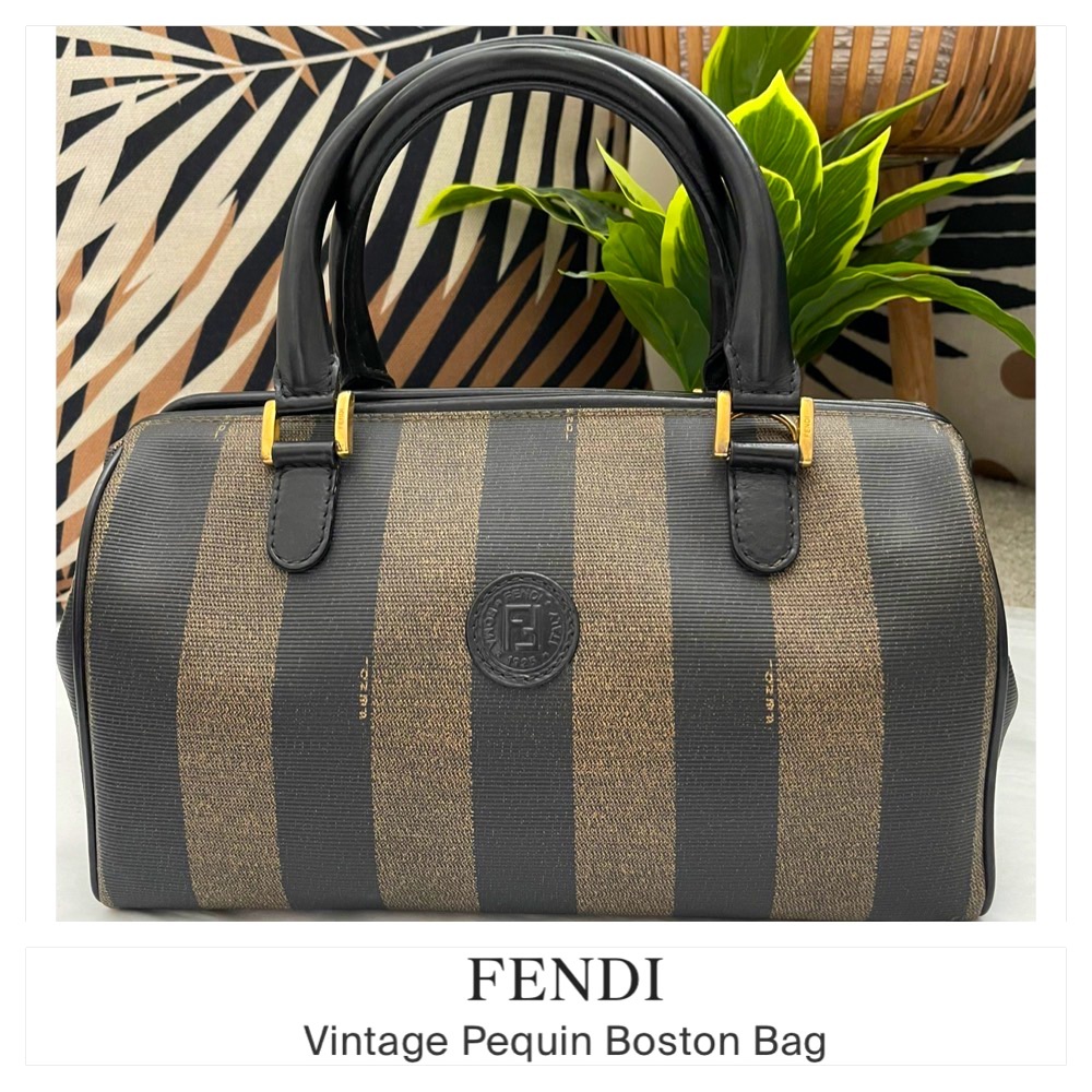 Fendi Vintage Pequin Boston Bag